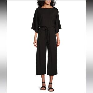 Westbound Crew Neck 3/4 Sleeve Tie Front Jumpsuit